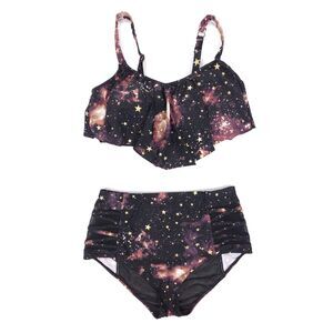 NEW Torrid Wireless V Flounce Top High Rise Bottom Bikini Set Celestial Galaxy